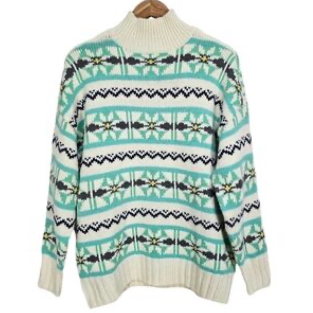 American Eagle Fair Isle Mock Neck Sweater NWT Y2K mid 2010s mint cream Small - Picture 5 of 12